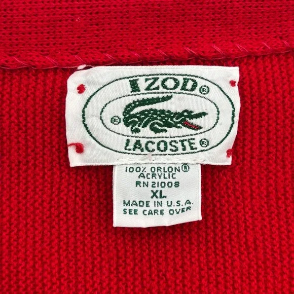 Vintage IZOD Lacoste Red V Neck Cardigan Grandpa Sweater Men's XL Made in USA - Picture 3 of 10
